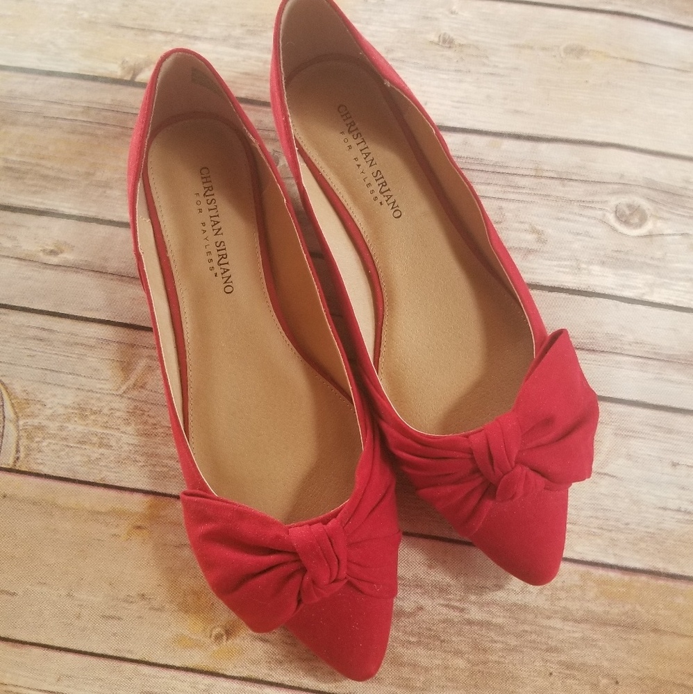 Red Bow Pointy Flats 8.5W Wide NWOT
